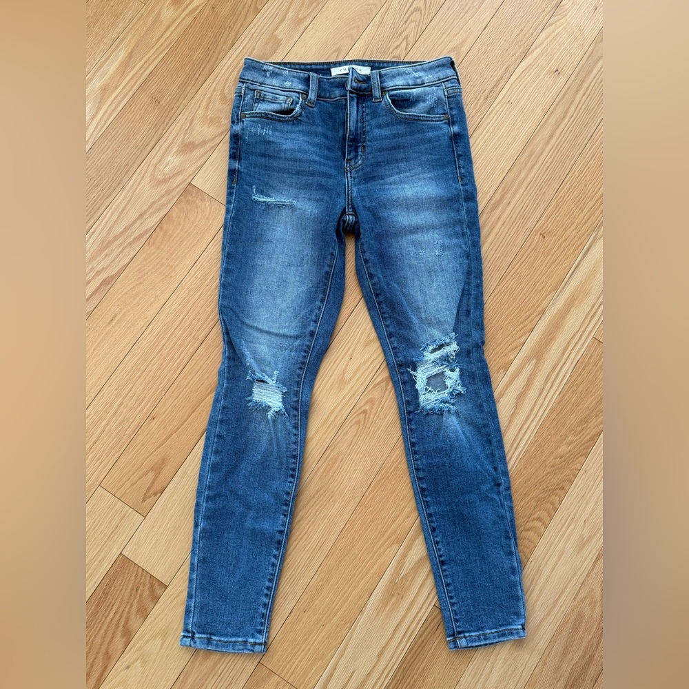 Lulu's Distressed Skinny Jeans - Medium Blue Wash